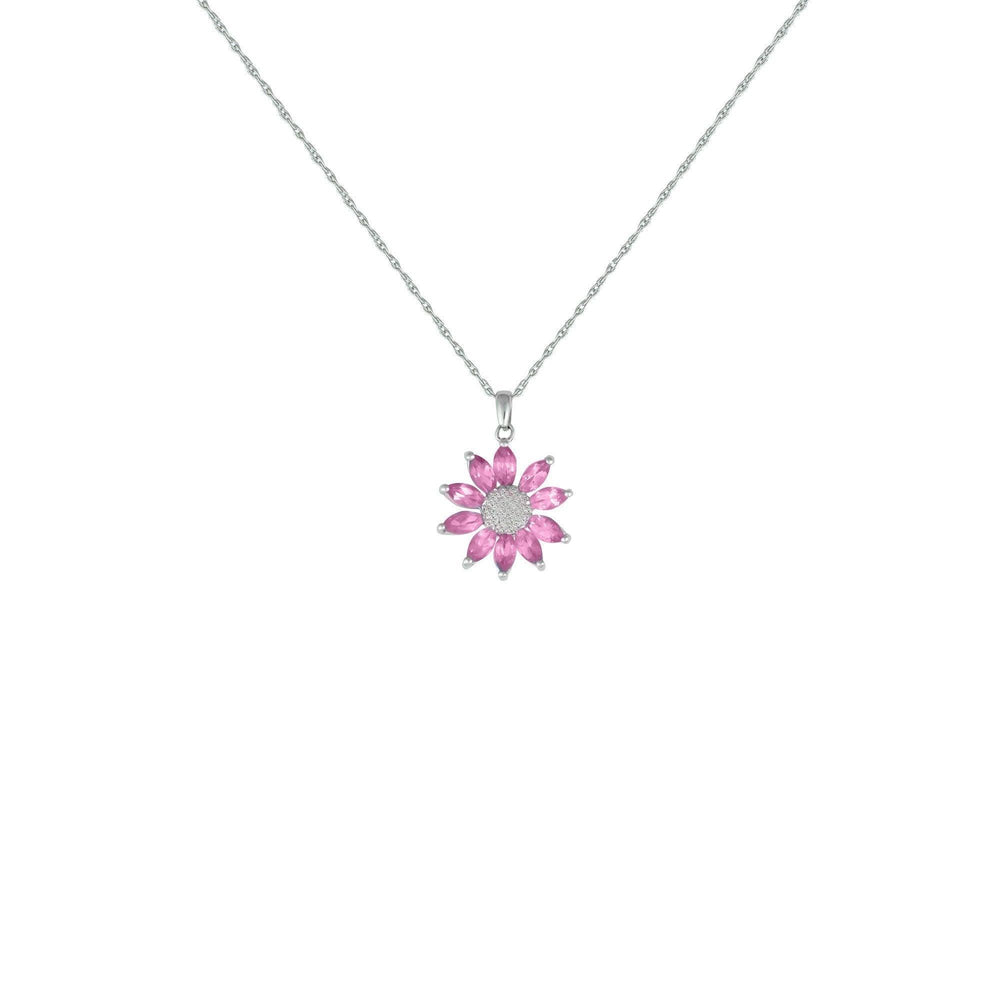 Created Pink Sapphire and Diamond Flower Pendant in Silver - jewelerize.com