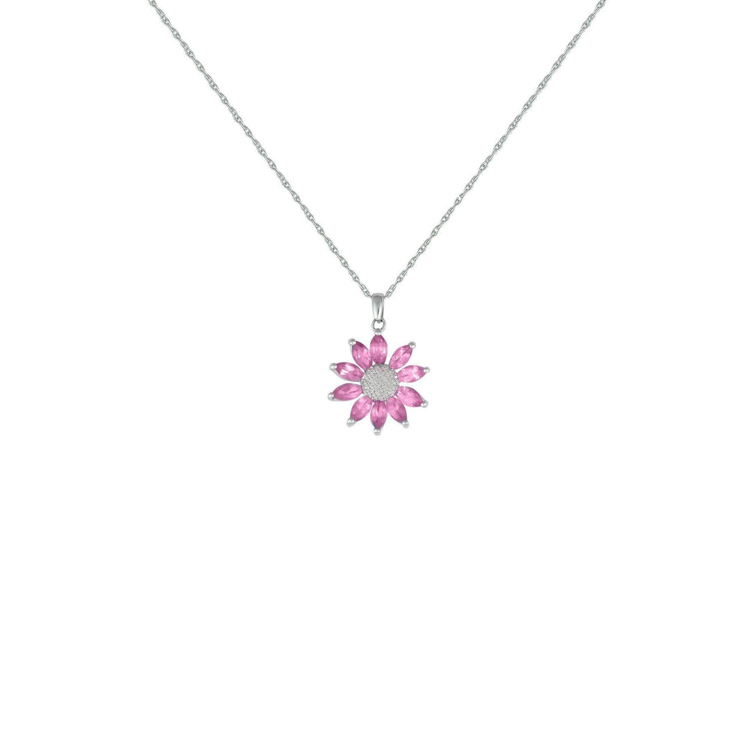 Created Pink Sapphire and Diamond Flower Pendant in Silver - jewelerize.com