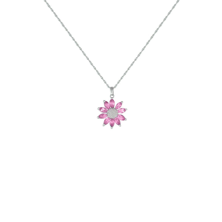 Created Pink Sapphire and Diamond Flower Pendant in Silver - jewelerize.com