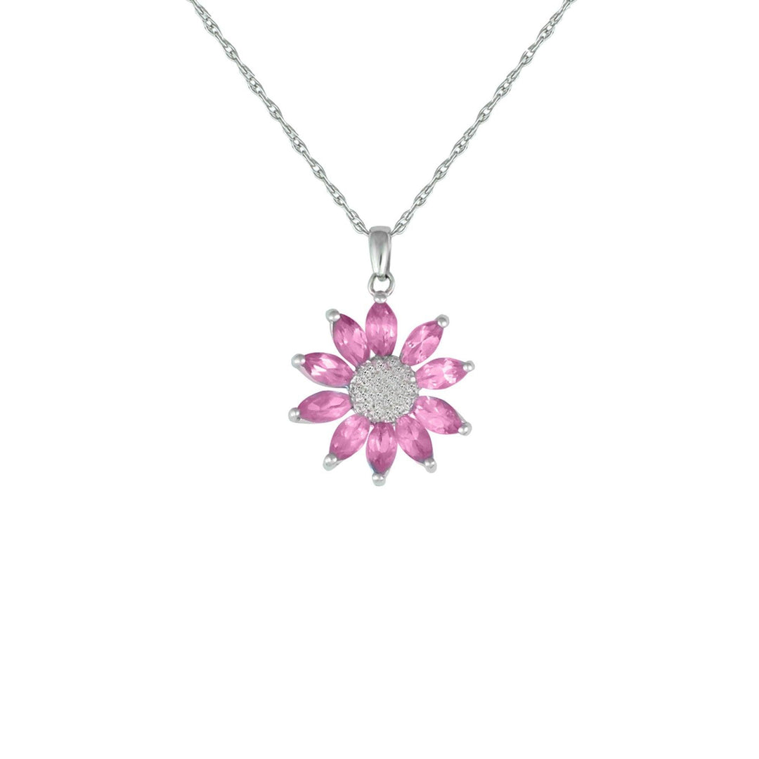 Created Pink Sapphire and Diamond Flower Pendant in Silver - jewelerize.com