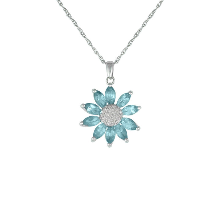 Blue Topaz and Diamond Flower Pendant in 10K White Gold - jewelerize.com