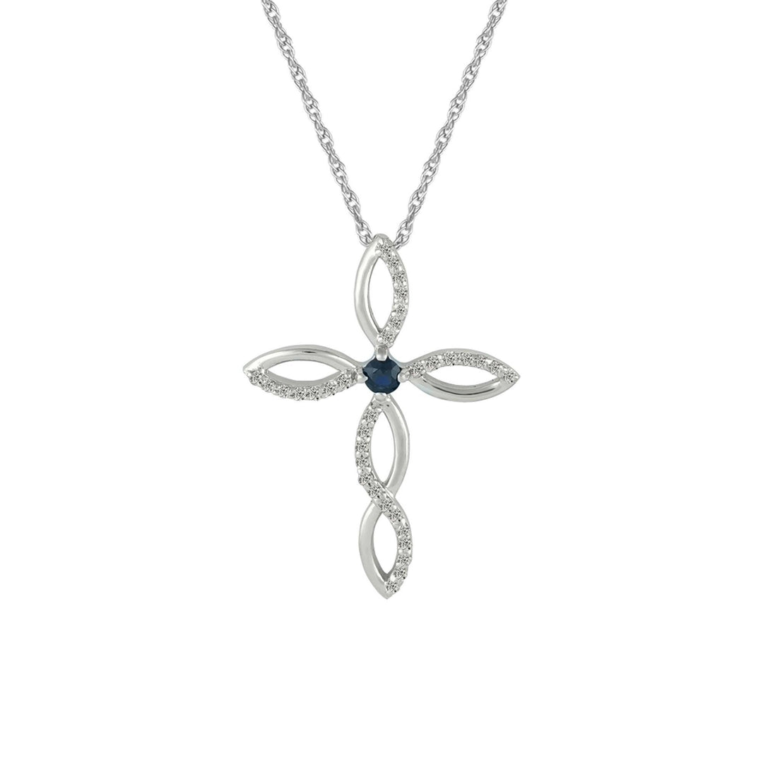 Blue Sapphire and Diamond Accent Cross Pendant in 10K Gold - jewelerize.com