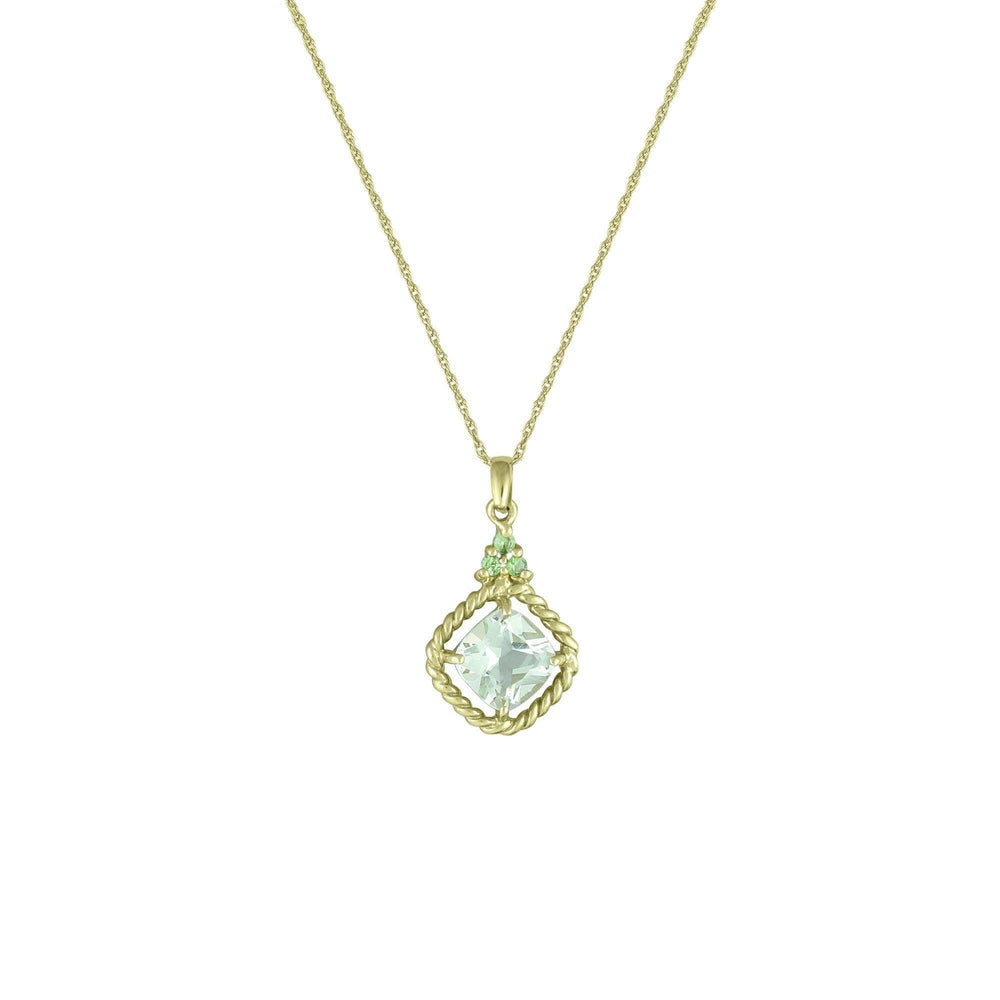 Green Amethyst and Tsavorite Fashion Pendant in 10K Yelow Gold - jewelerize.com