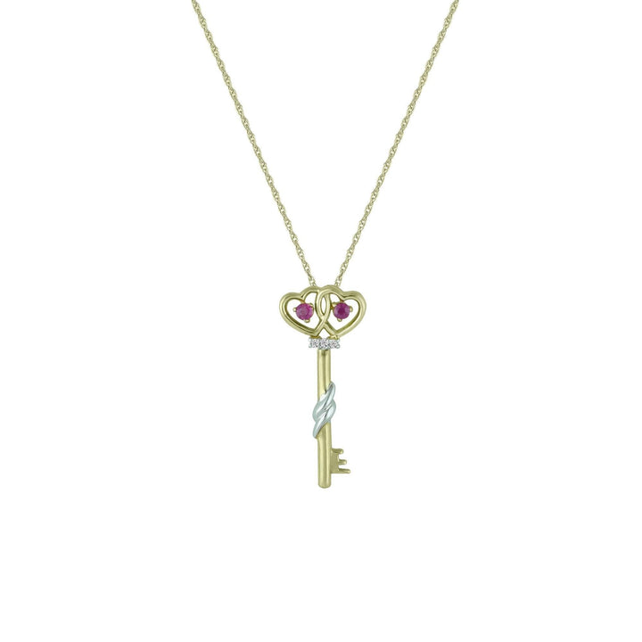 Ruby and Diamond Accent Fashion Key Pendant in 10K Yellow Gold - jewelerize.com