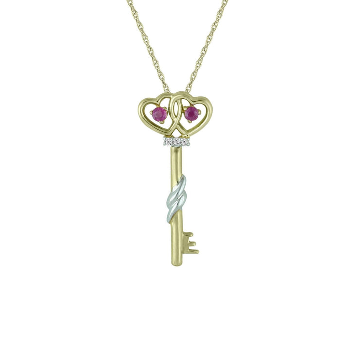 Ruby and Diamond Accent Fashion Key Pendant in 10K Yellow Gold - jewelerize.com