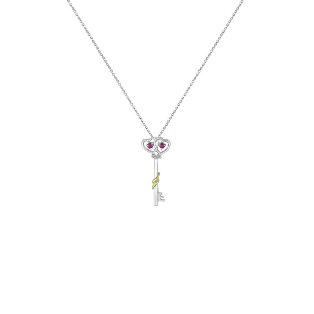 Ruby and Diamond Key Pendant in Silver and 10K Gold - jewelerize.com