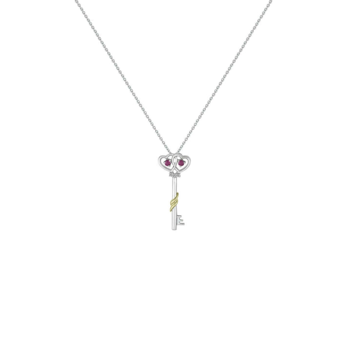 Ruby and Diamond Key Pendant in Silver and 10K Gold - jewelerize.com