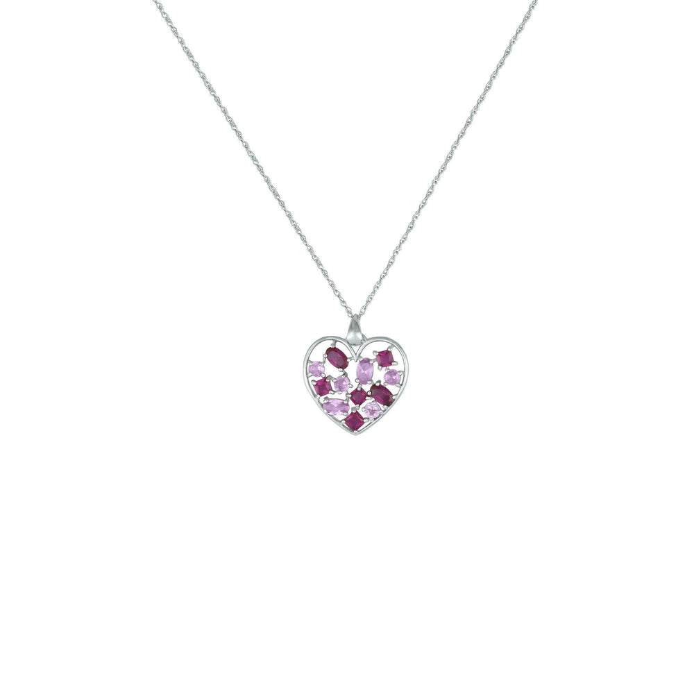 Heart Pendant - Created Ruby & Created Pink Sapphire Heart Necklace in Silver - jewelerize.com