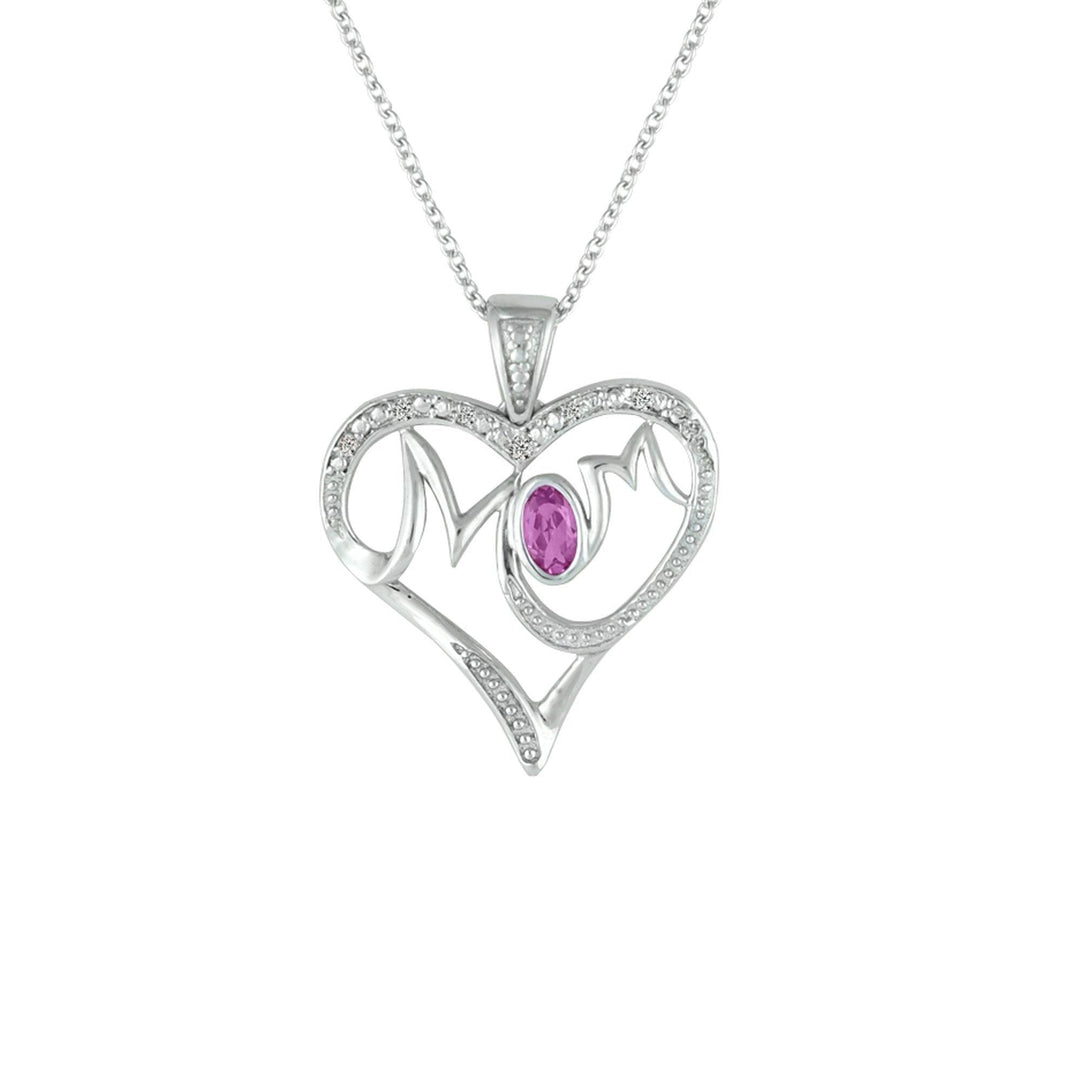 Created Pink Sapphire and Diamond Accent 'Mom' Heart Pendant - jewelerize.com