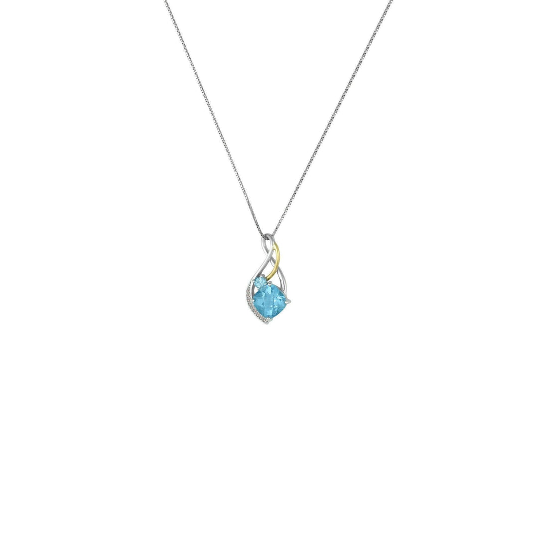 Blue Topaz and Diamond Fashion Pendant in Silver & 14K - jewelerize.com