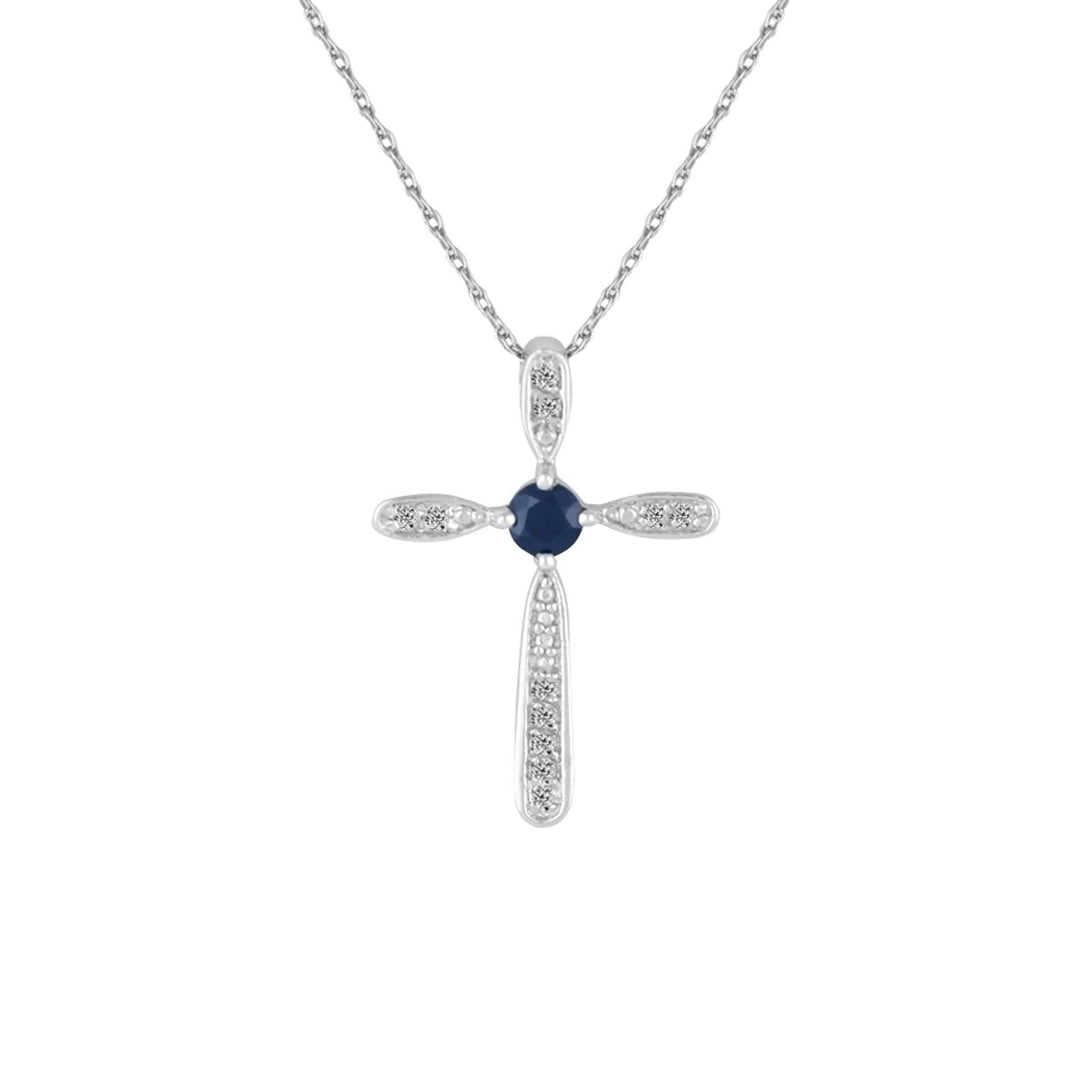 Sapphire and Diamond Cross Pendant in Sterling Silver - jewelerize.com