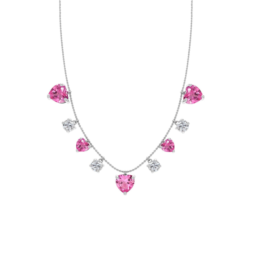 Created Pink and White Sapphire Heart Necklace - jewelerize.com