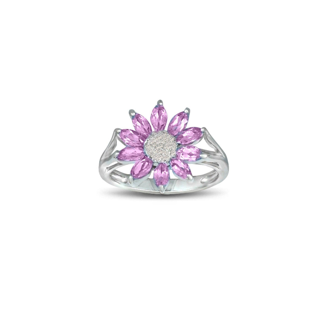 Created Pink Sapphire and Diamond Accent Flower Ring in Silver - jewelerize.com