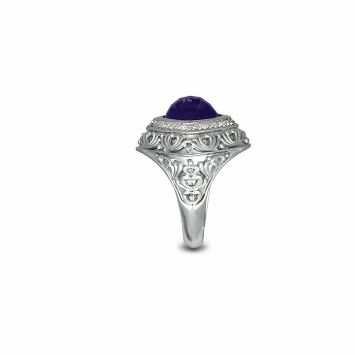 Amethyst and Diamond Fashion Silver Ring - jewelerize.com