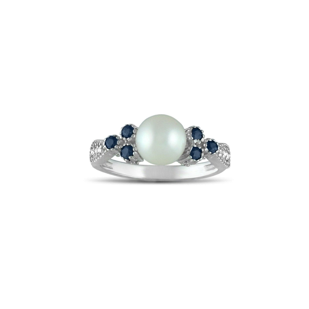 Sapphire, Pearl and Diamond Accent Silver Ring - jewelerize.com